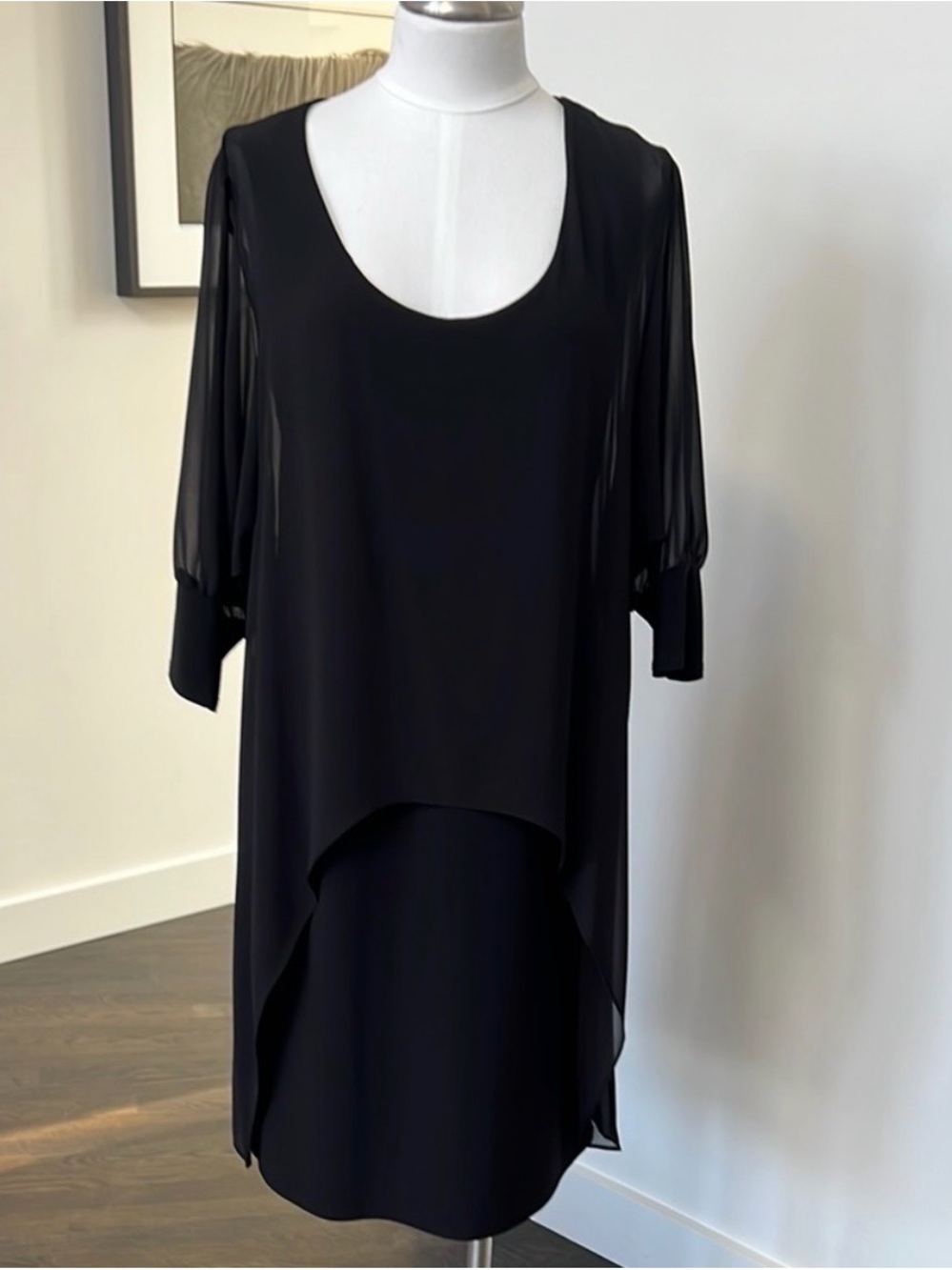 Joseph Ribkoff Black Layered Scoop-Neck Long Sleeve Dress